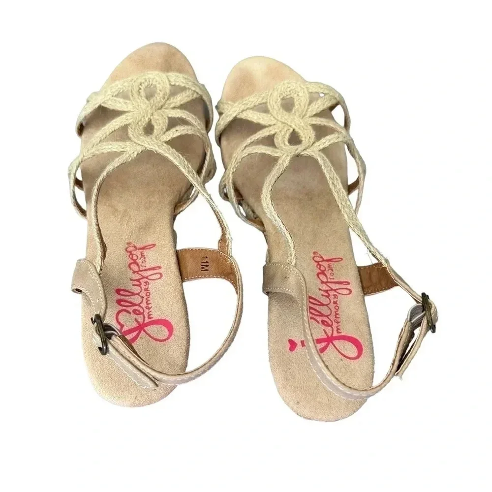 Jellypop 11M tan strappy‎ cork 3”wedge sandals